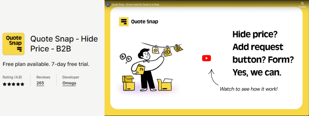 best Shopify app-Quote Snap! Hide Price! 