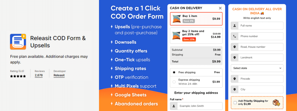 6. Releasit COD Form & Upsells