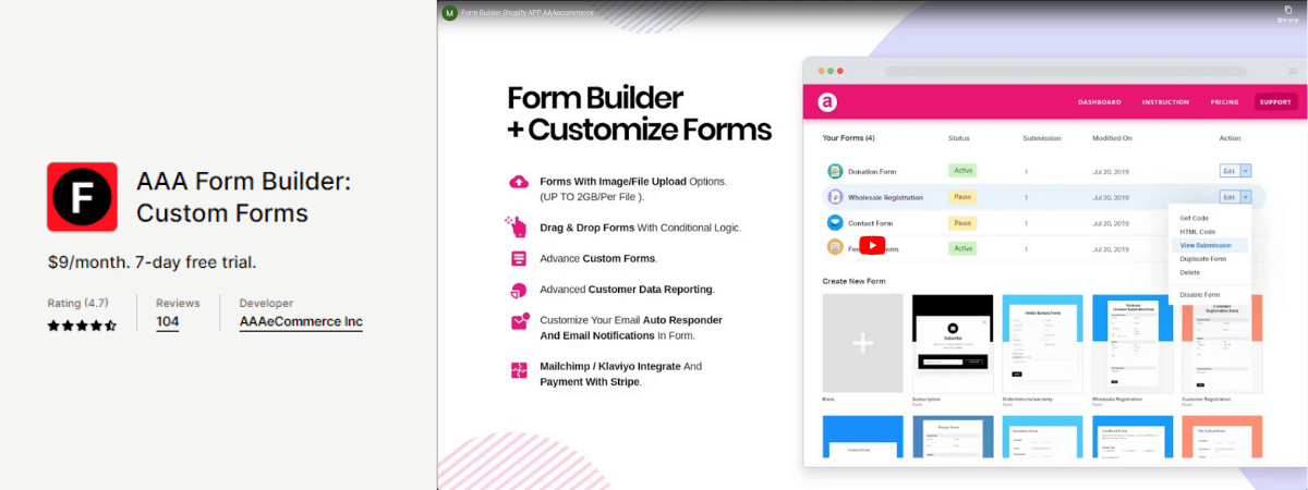 7. AAA Form Builder: Custom Forms