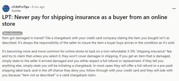 reddit shipping protection